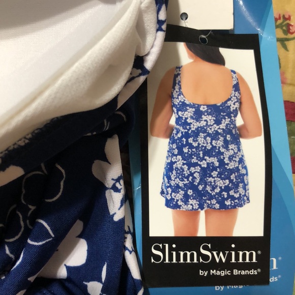 Slim Swim 2X One Piece Swimsuit Navy And White NEW With Tags by Magic Brand - Picture 8 of 10